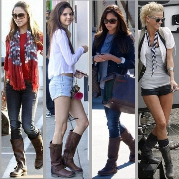 $399 Frye Veronica Slouch Cognac Brown Soft Leather Engineer Knee/Calf High Boot - Picture 2 of 6